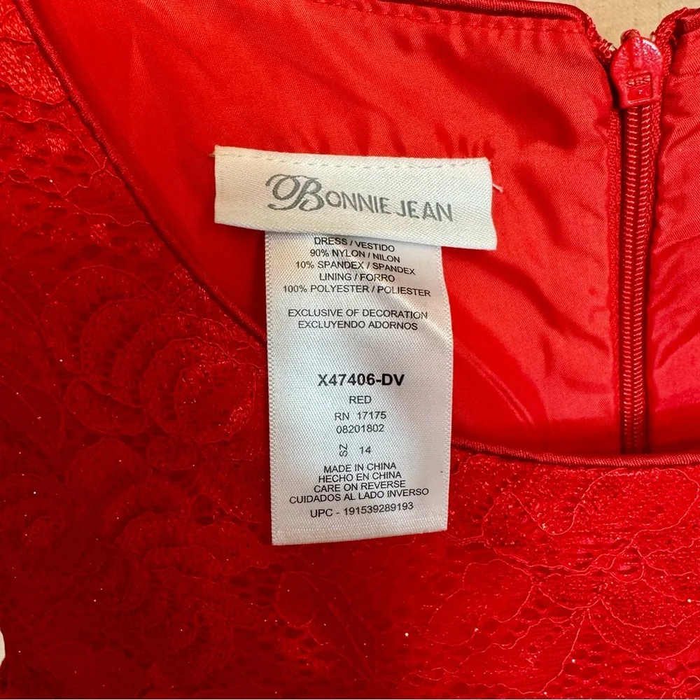 Girls 14 Bonnie Jean Red Sparkle Holiday Dress